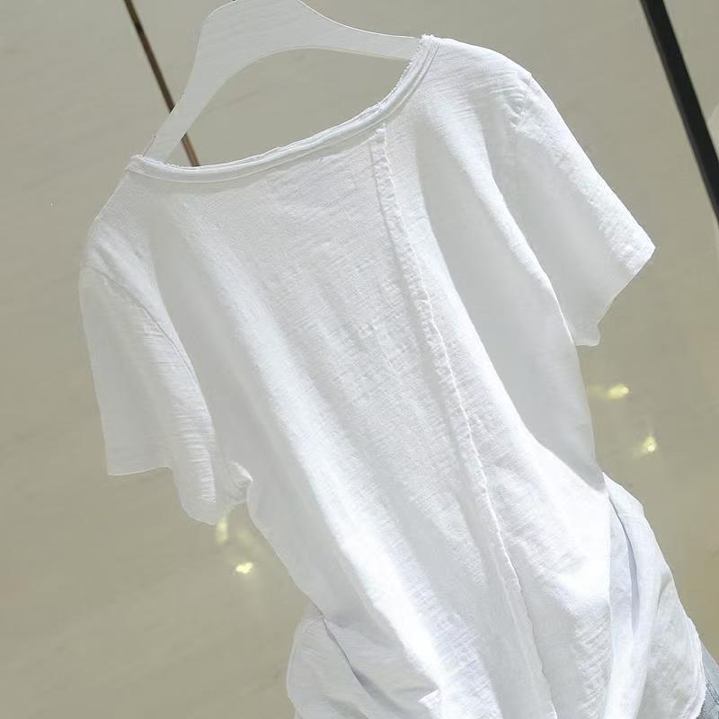 Versatile Patchwork Bamboo-cotton Thin Summer Short-sleeve Top
