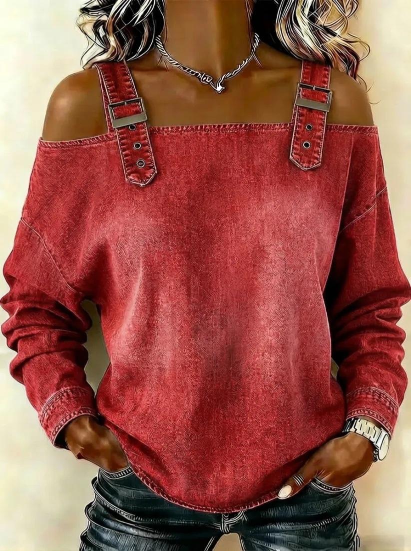 Women's Off-shoulder Strap Long-sleeve Top