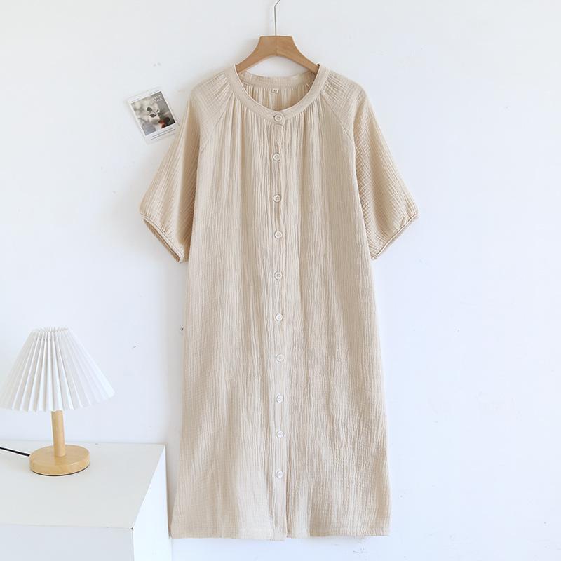 Japanese Crepe Pure Cotton Nightdress Women's Loose Homewear