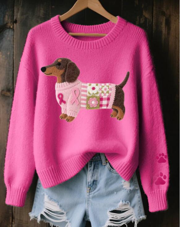 Womens 3D Digital Print Crew-Neck Sweater