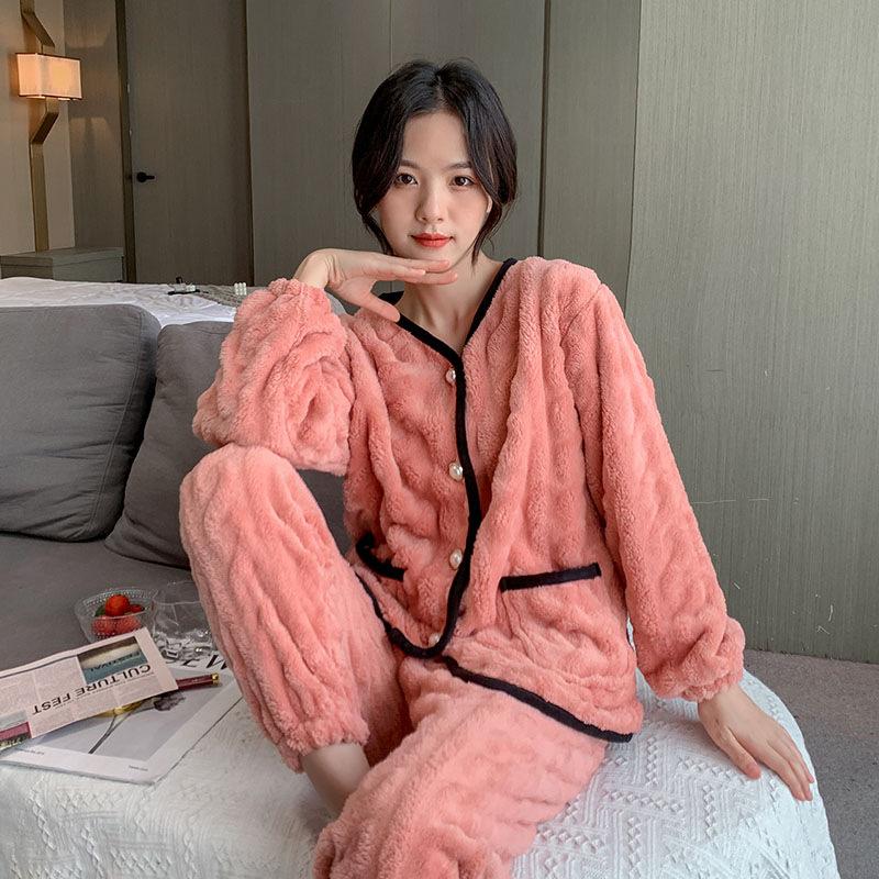 Women's Fleece-lined Thick Warm Coral Fleece Pajamas