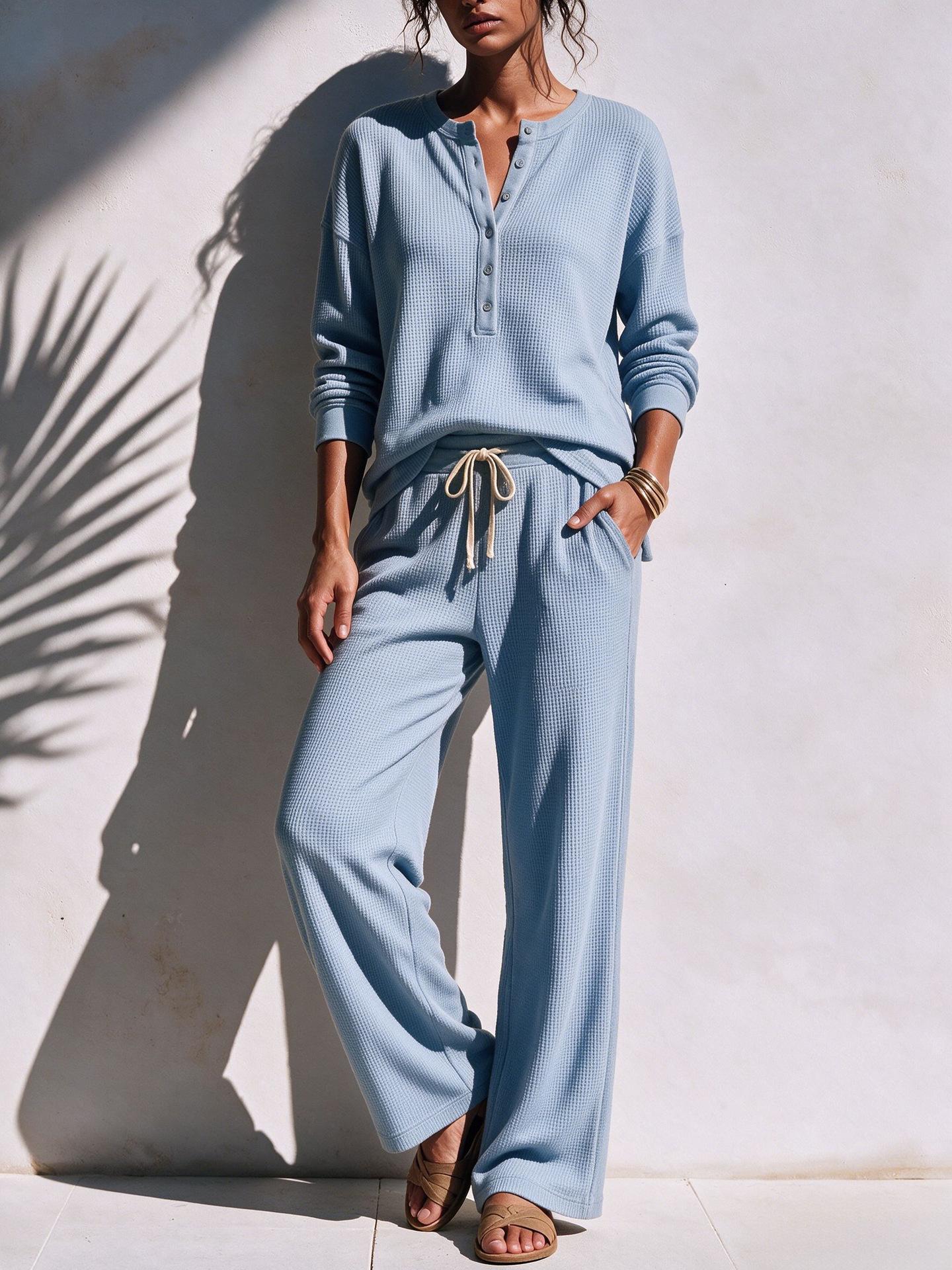 Womens Fashionable Loose-Knit Casual Long-Sleeve Set