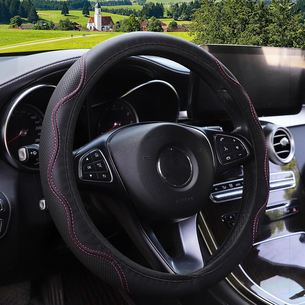 Fiber Leather Embossed Corrugated Elastic Stretch Steering Wheel Cover