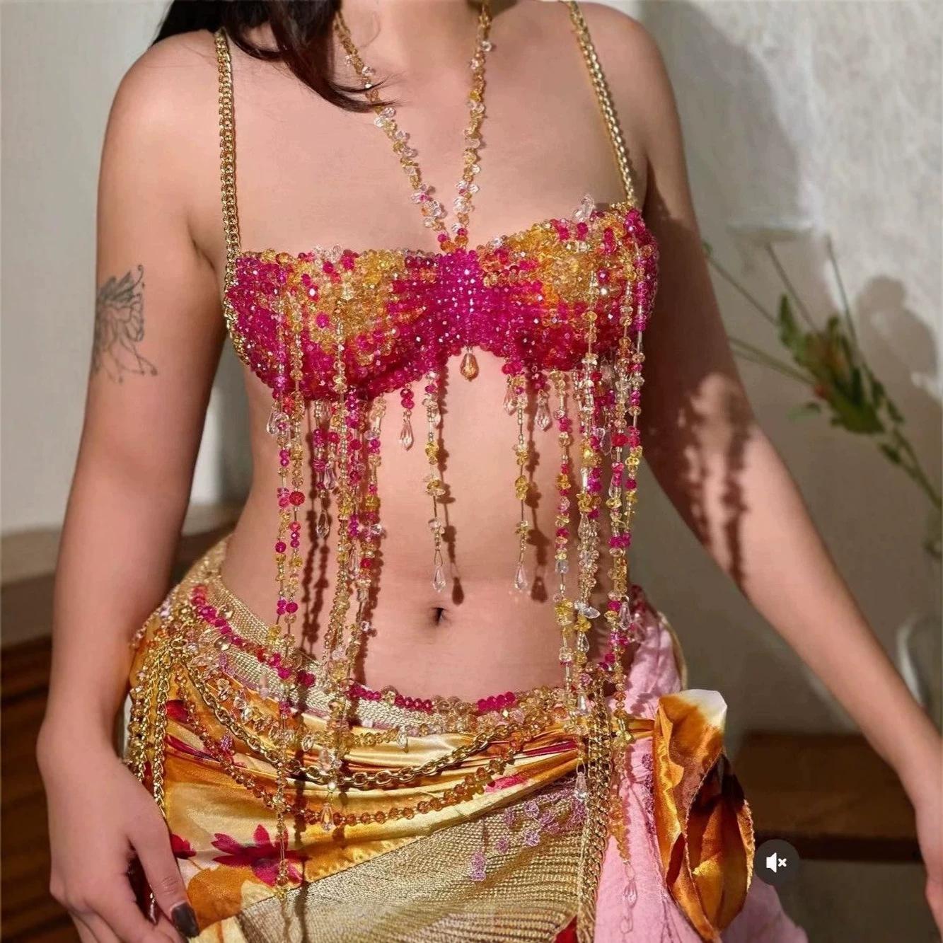 Beaded Spicy Girl Body Chain Cover-up Halter Top Layering Piece