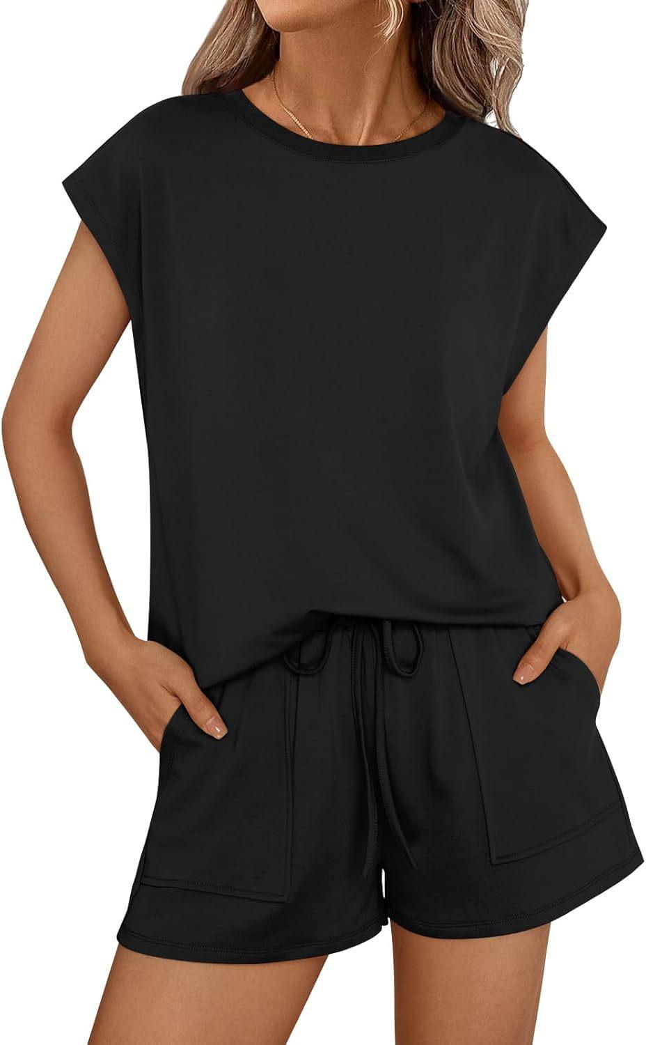 New Womens Loose-fitting Round-neck Short-sleeve Two-piece Set