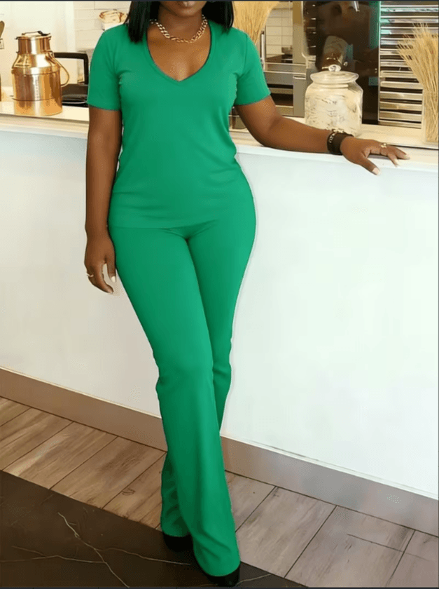 Summer New Ribbed Knit V-Neck Two-Piece Set