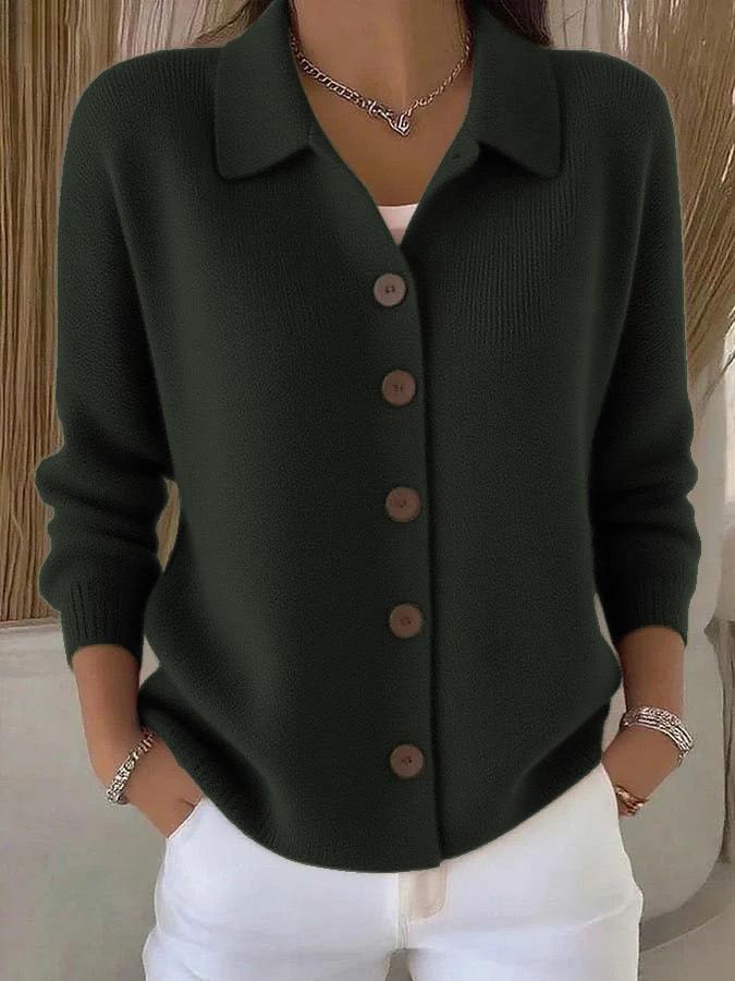 Women's Lapel Button Knitted Cardigan Sweater