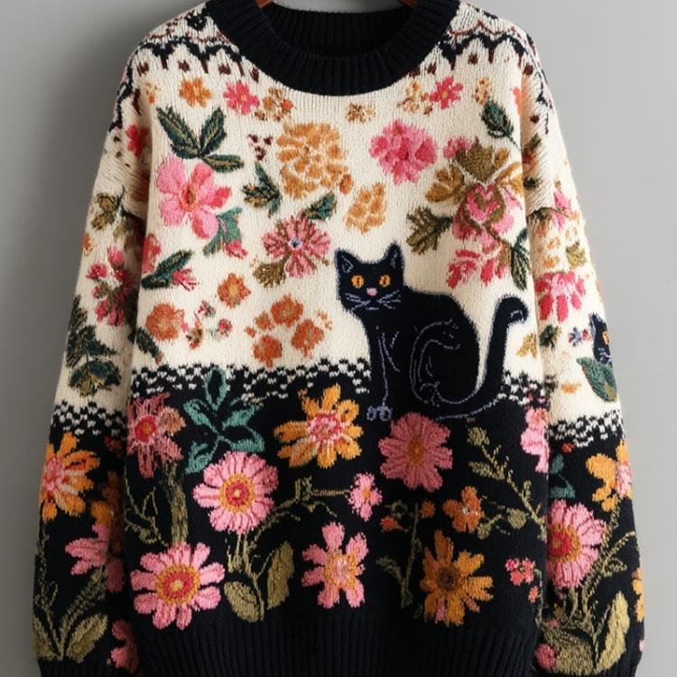 Classic Vintage-style Sweater In Black And Beige