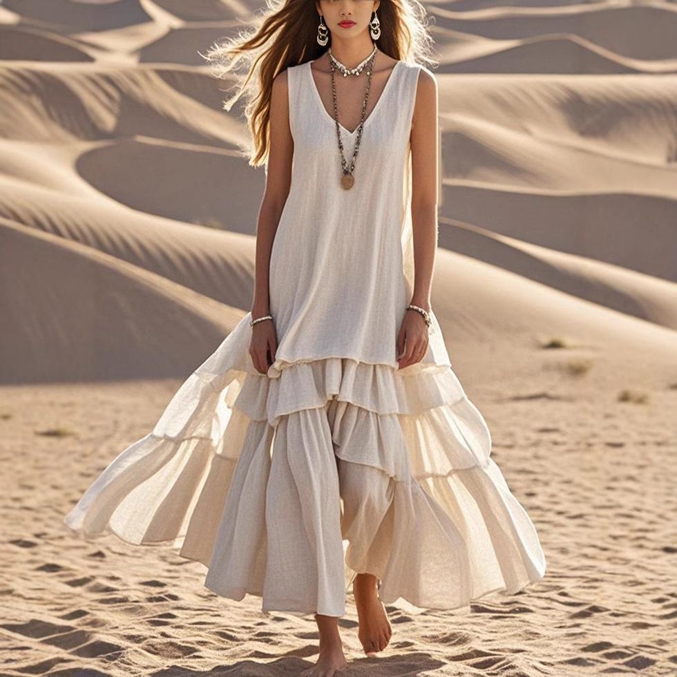 Women's Cotton And Linen Loose Large Skirt Sleeveless Dress