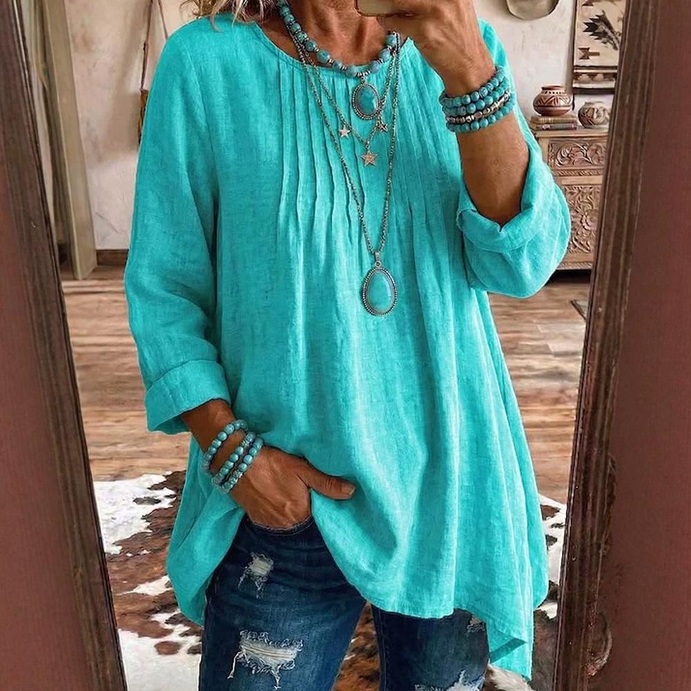 Womens Casual Crew-neck Long-sleeve Top
