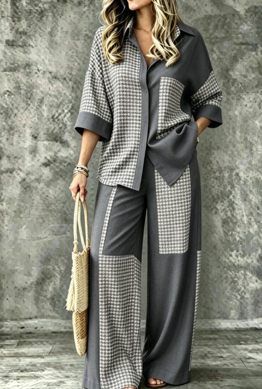 Summer Womens Shirt Set With A Digital-print Collar