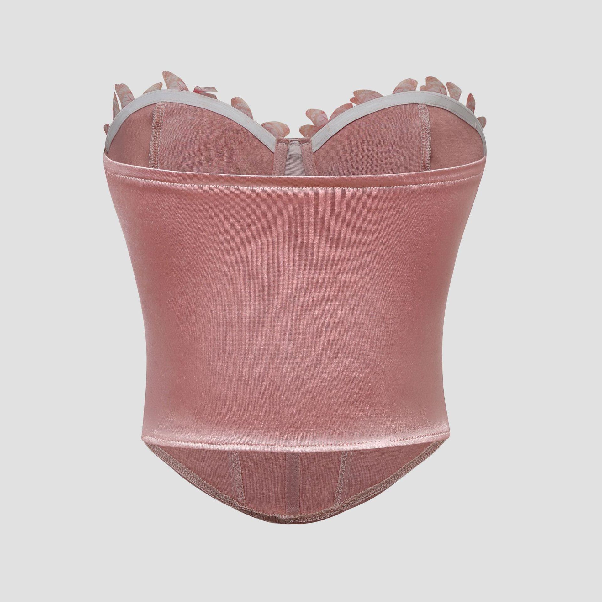 High-end Satin Butterfly Diamond-shaped Steel Ring Fishbone Tube Top LY025