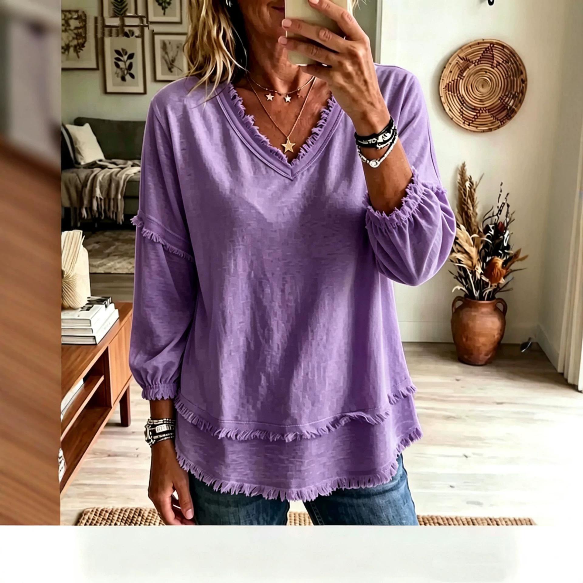 Women's Fashion Long Sleeve Top - Casual Loose Fit Blouse For Daily Wear