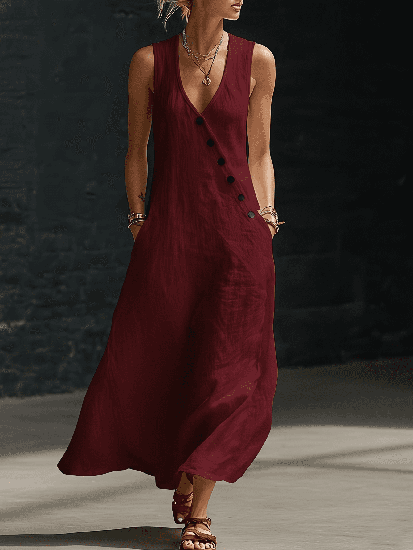 Women's V-Neck Sleeveless  Tank Dress, Casual Summer Vacation Outfit