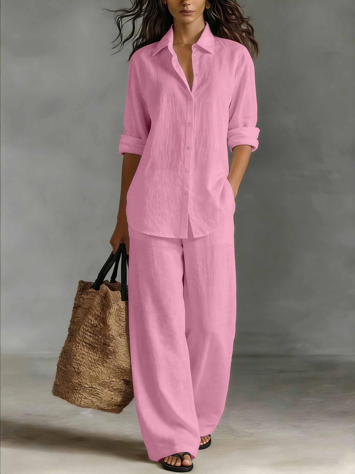 Bohemian Resort Cotton-Linen Top And Pants Set