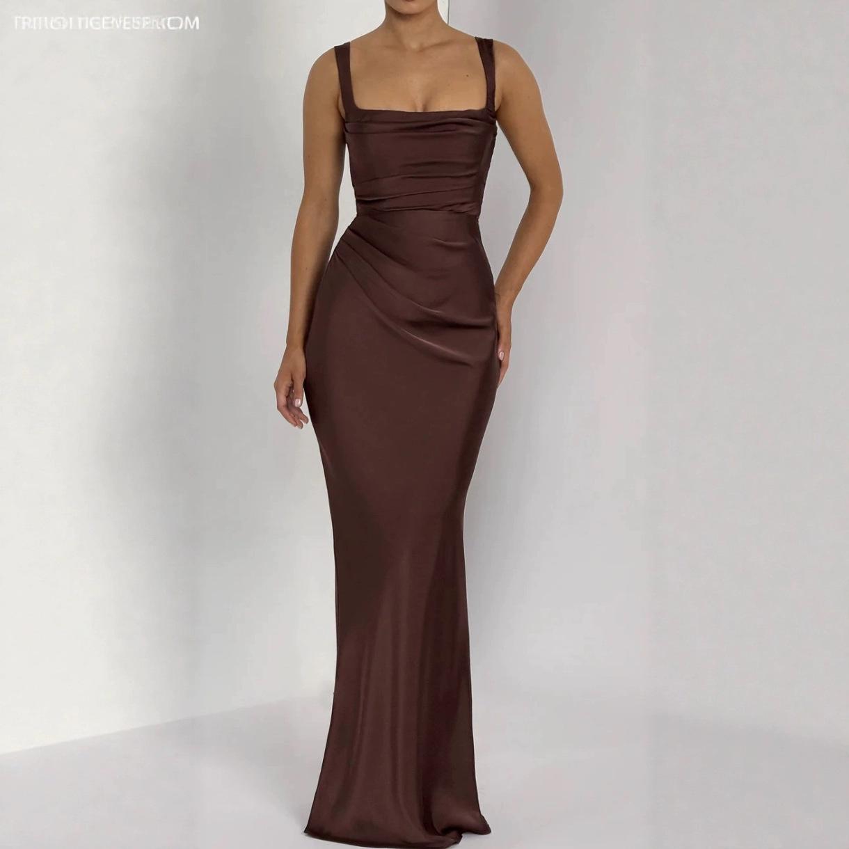 Women's Sleeveless Sling Solid Color Slim Dress