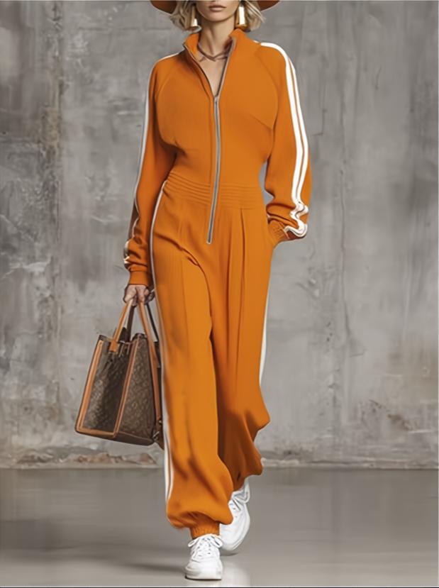 American Retro Stand-collar Zip-up Sportswear Set For Women, Loose And Slimming Casual Sweatshirt And Sweatpants Two-piece Set For Spring And Autumn