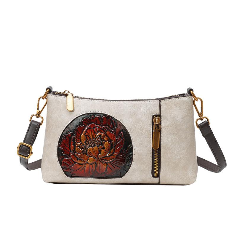 Soft-leather Vintage Ethnic-style Casual Shoulder Bag Hand-carved Leather For Women
