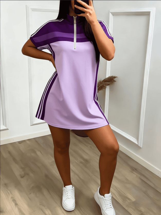 Purple & Lilac Half-Zip Color Block T-Shirt Dress