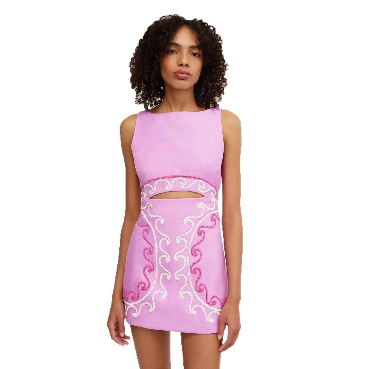 Summer Women's Sleeveless Slim-fit Embroidered Pink Dress