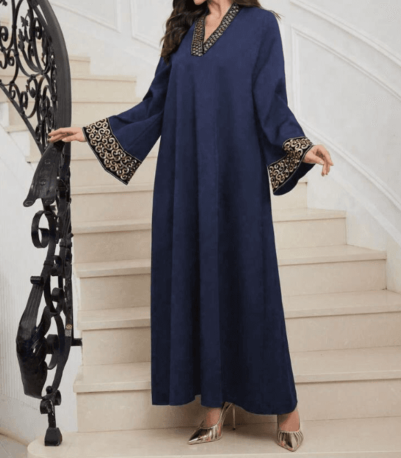 Embroidered Trim V-neck Light Luxury Dress