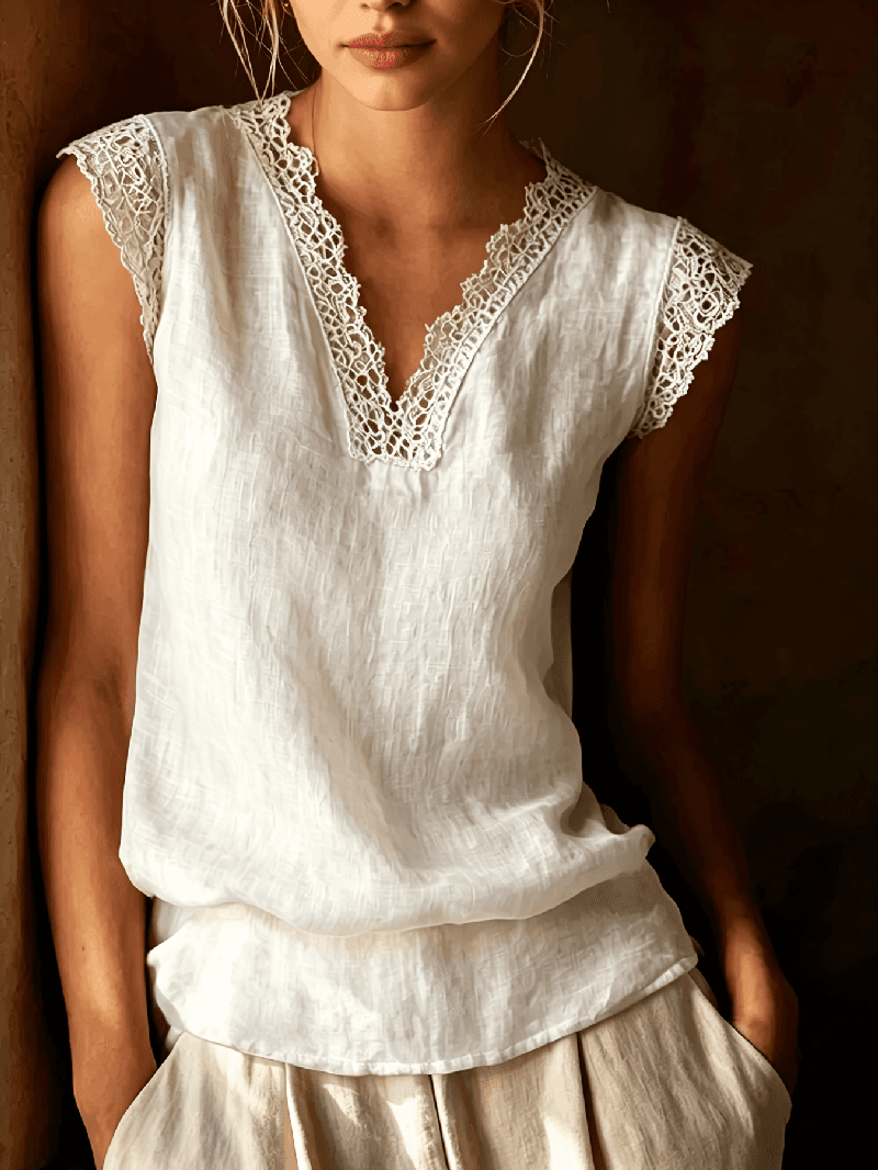 Women's Lace Trim V-Neck Sleeveless Blouse