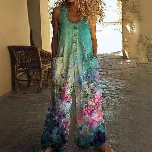 Casual Retro Personalized Printed Jumpsuit