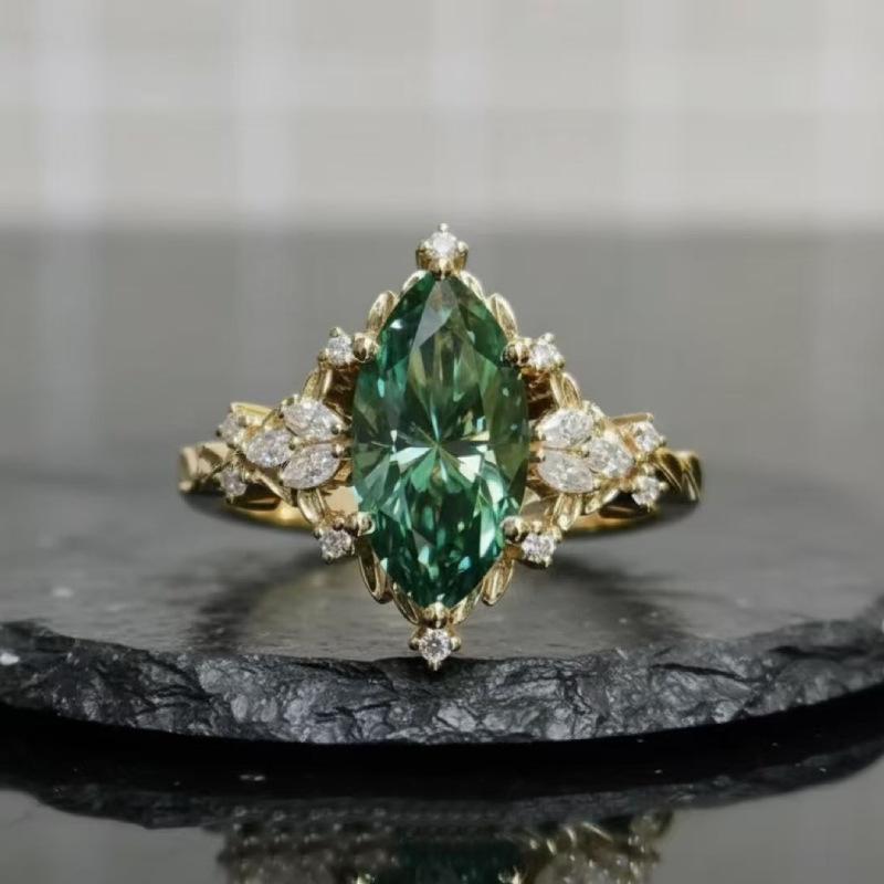 Floral Openwork Green Diamond Ring For Women