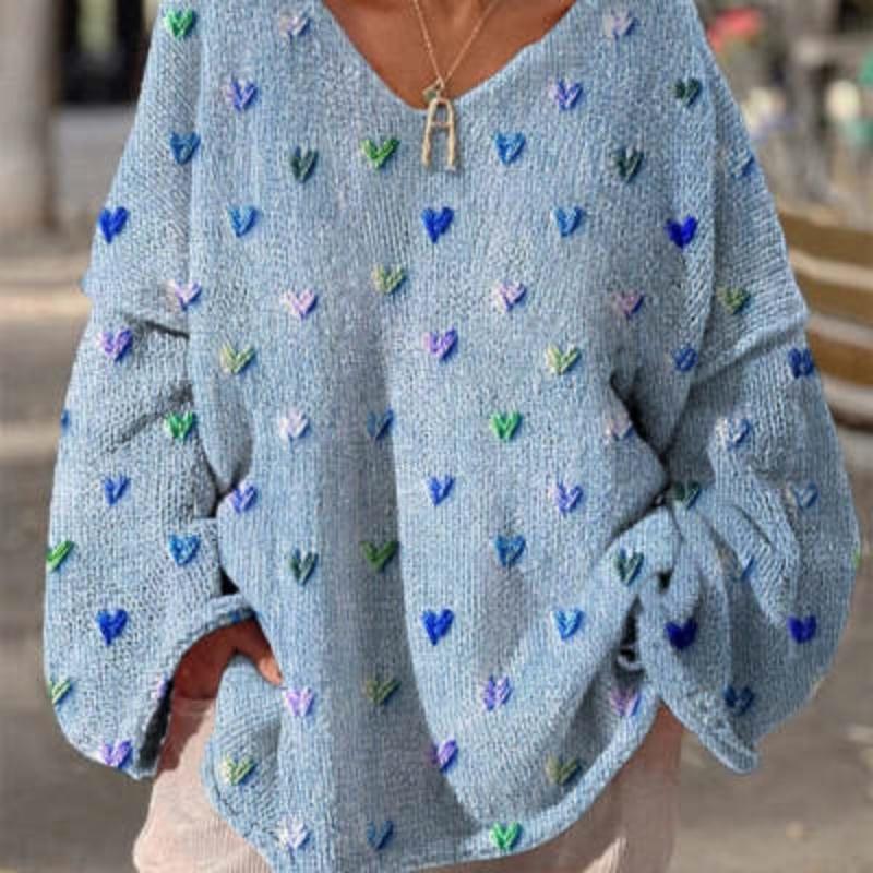 Womens Casual 3D Printed V-Neck Sweatshirt In A Sweater-Look Design