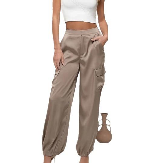 Western-style Womens Satin Cargo Pants