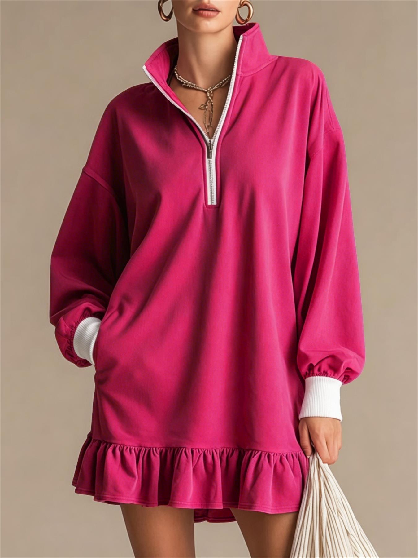 Half-zip Ruffled Hoodie Dress