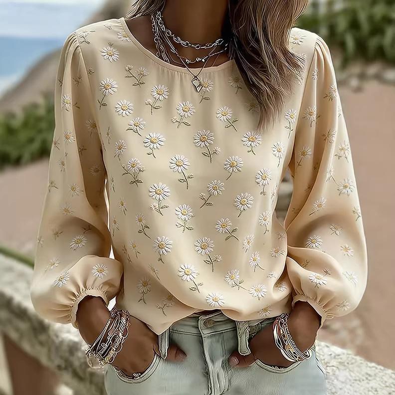 Womens Crew-neck Printed Long-sleeve Top