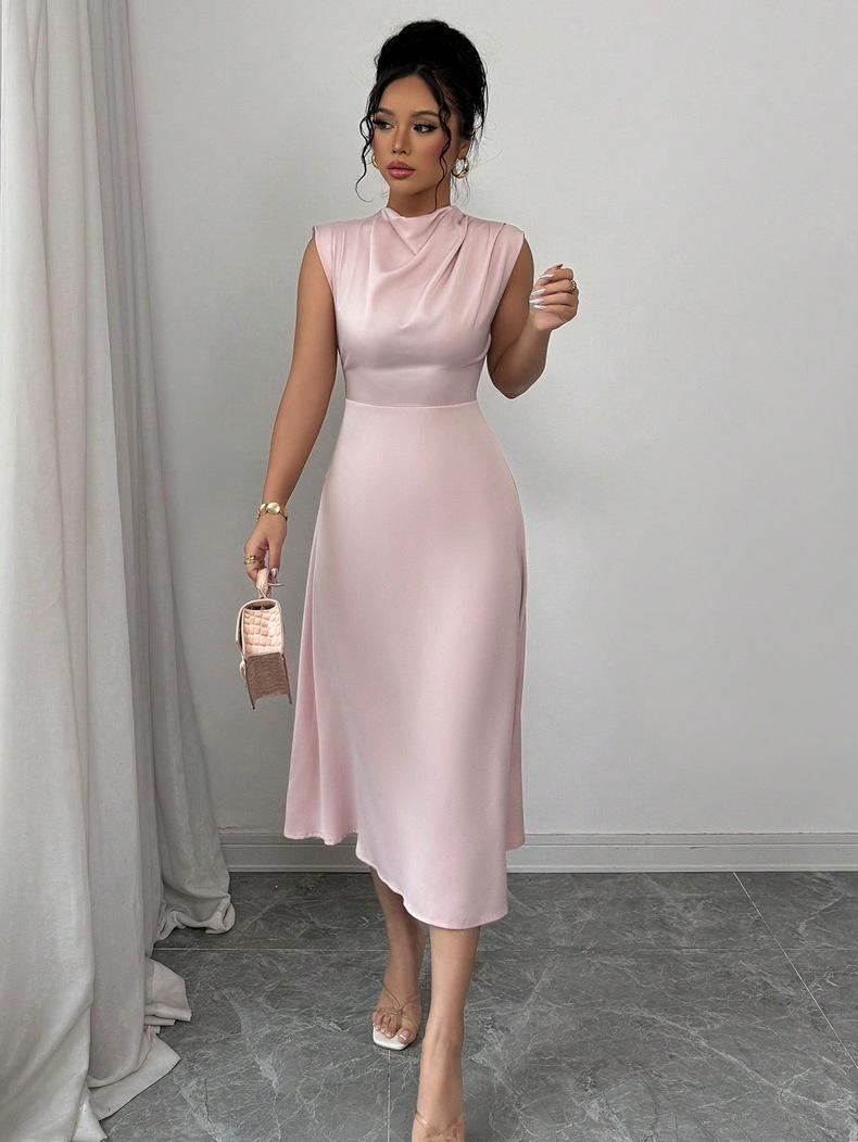 Pleated Satin Midi A- Line Dress