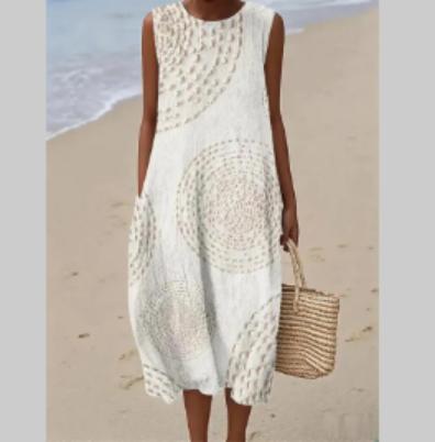 Digital Printing Pattern Sleeveless Round-neck Long-sleeved Dress