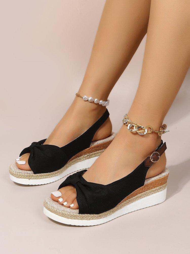Plus-size Jute-strap Bow Sandals