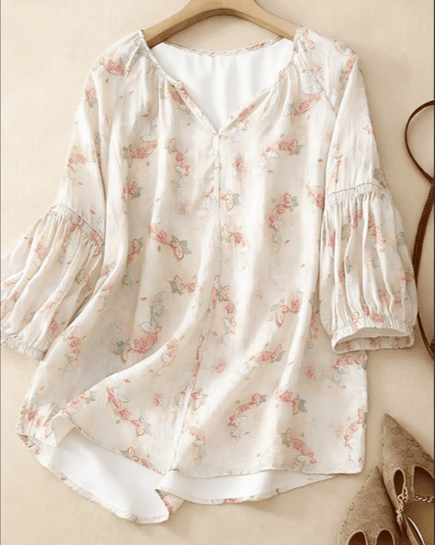 V-Neck Lantern Sleeve Blouse