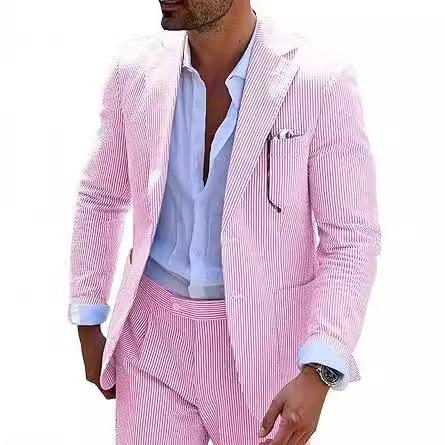 Mens Bubble-Chiffon Suit Slim-Fit Two-Piece Set