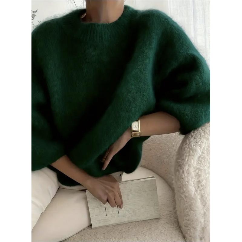 European And American Style Cross Border 2026 Spring Summer New Versatile Lazy Style Solid Color Loose Comfortable Casual Plush Sweater For Women