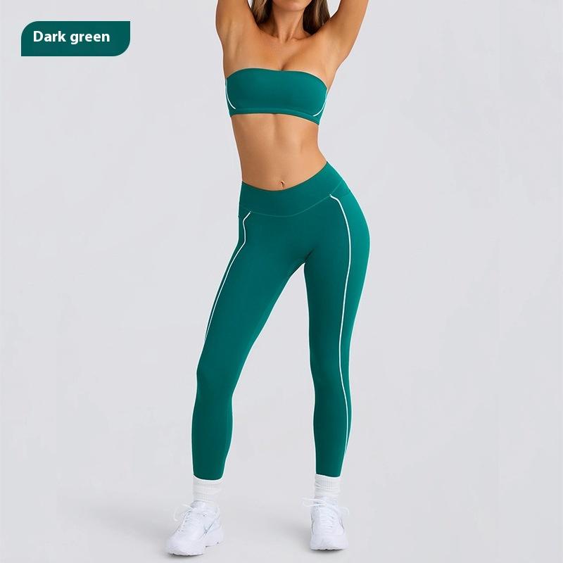 Women's Solid Color Sports Tube Top Strapless Trousers Suit