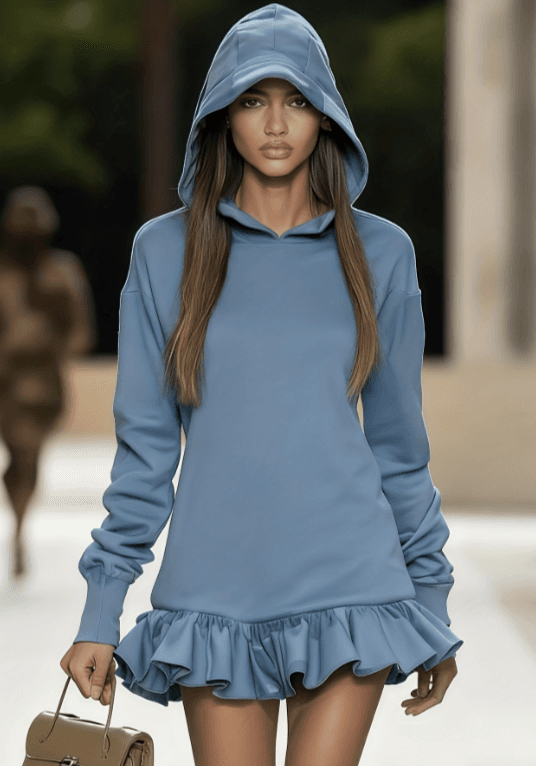 Camouflage Hooded Long-sleeved Ruffle Hem Short Dress, Women's Casual Loose Sweatshirt Dress.