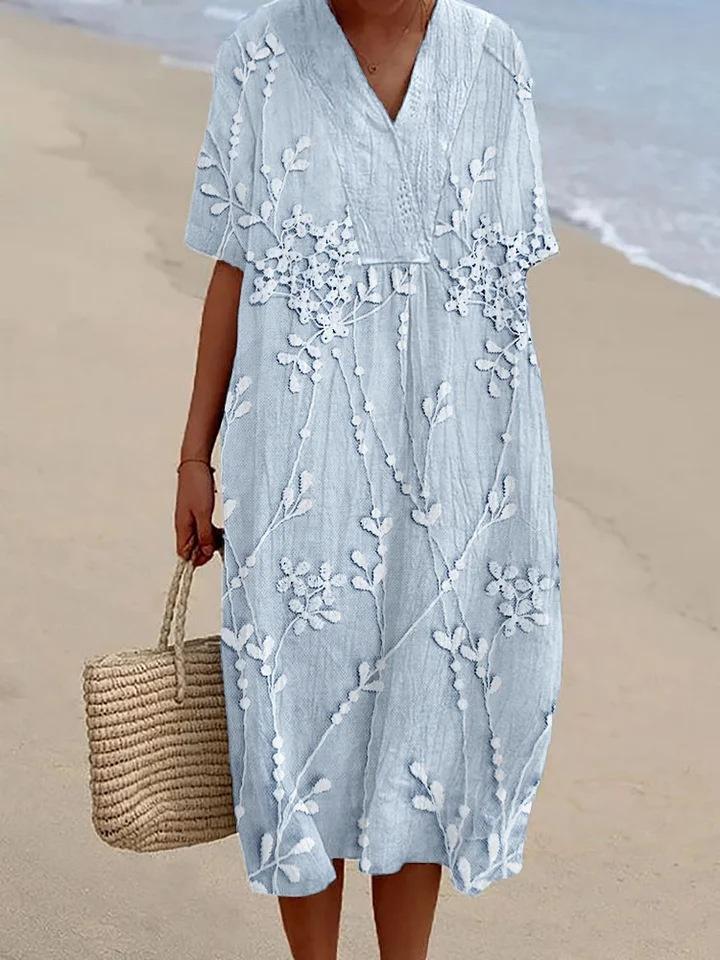 V-neck Digital Printing Pleated Large Version Dress
