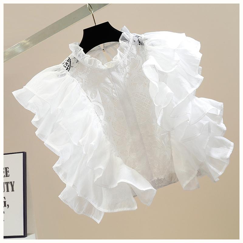 Fashion Hollowed-out Ruffled Design Blouse Women