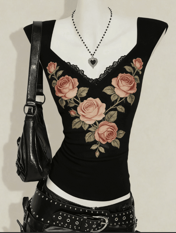 Rose Embroidered Lace V-Neck Top