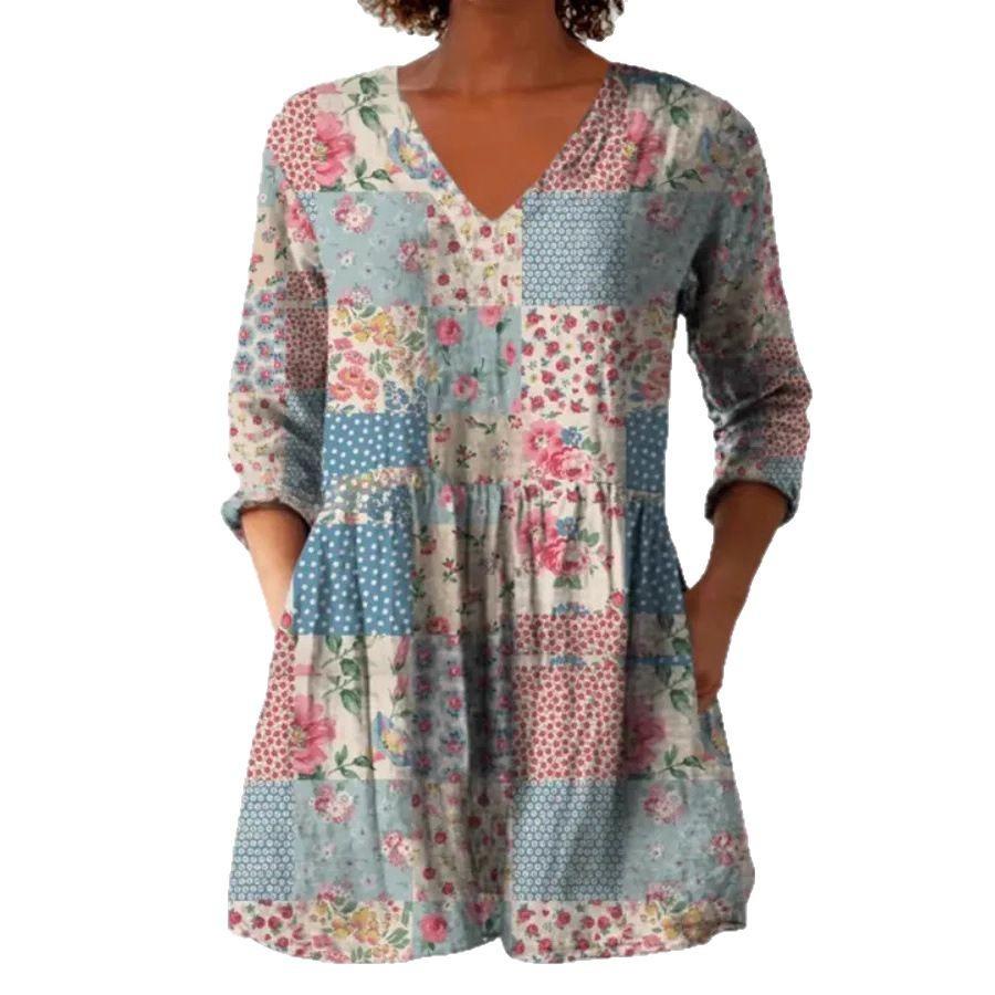 Printed Casual V-neck Women's Top