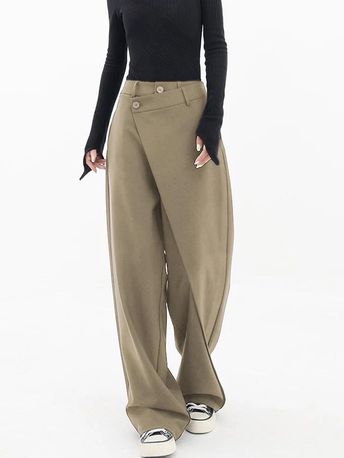Womens Irregular-length Trousers With Asymmetric Layered Buttons