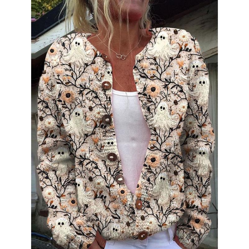 Halloween 3D Digital Printing Comfortable Cardigan Coat For Women
