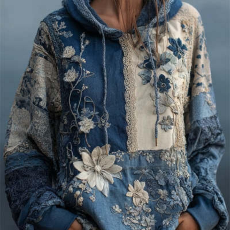 Plus-size Womens Printed Loose-fitting Hooded Sweatshirt