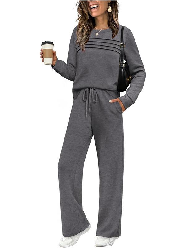 Women's Casual Elastic Waist Trousers Wide-leg Pants
