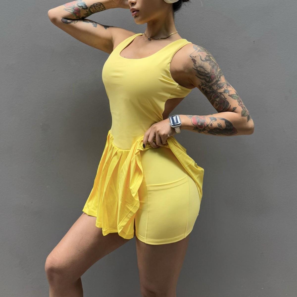 Nude Feel Sports Dress Women's Anti-exposure Base Outdoor Running Fitness Breathable Chest Pad