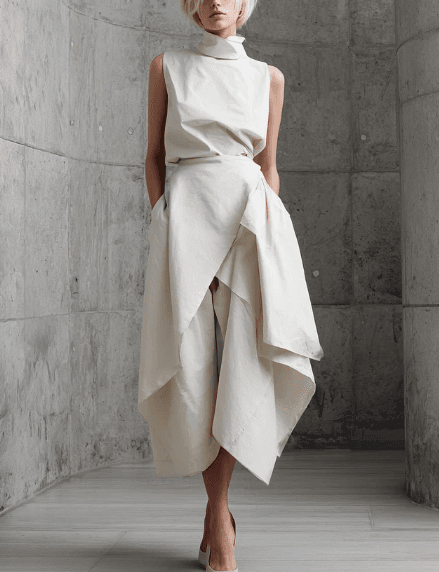 Architectural Origami Two-Piece Co-ord Set-High-Neck Sculptural Top & Asymmetrical Skirt